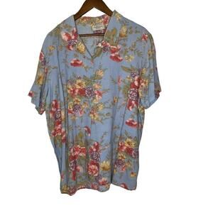 Lemon Grass Light Blue Floral Print Collared Short Sleeve Shirt Size 20 Women's